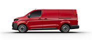 image de l'utilitaire Citroën Jumpy rouge sur fond blanc vu de profil gauche